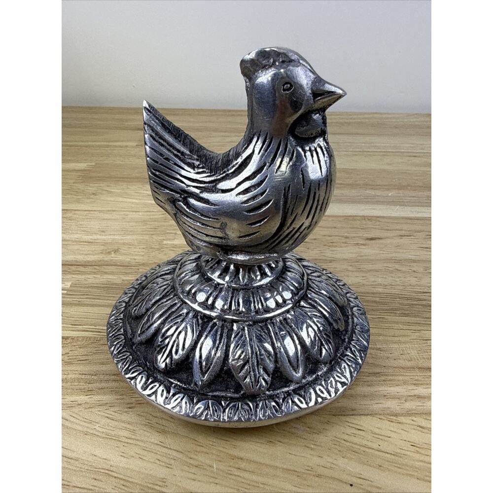 Vintage Amber Golden Yellow Glass Ribbed Canister With Pewter Rooster Top 12” - Picture 7 of 8